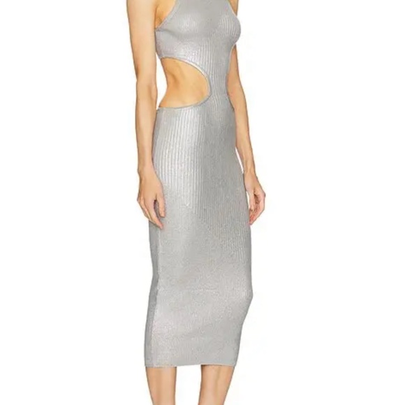 Backless Silver Ribbed Cutout Maxi Dress - Picture 2 of 2